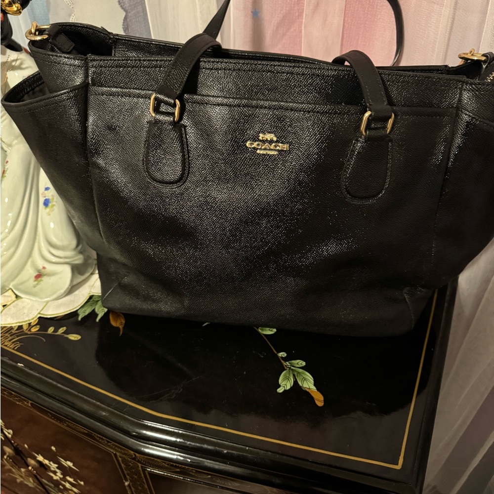 Coach Black diaper bag, Textured Leather Tote